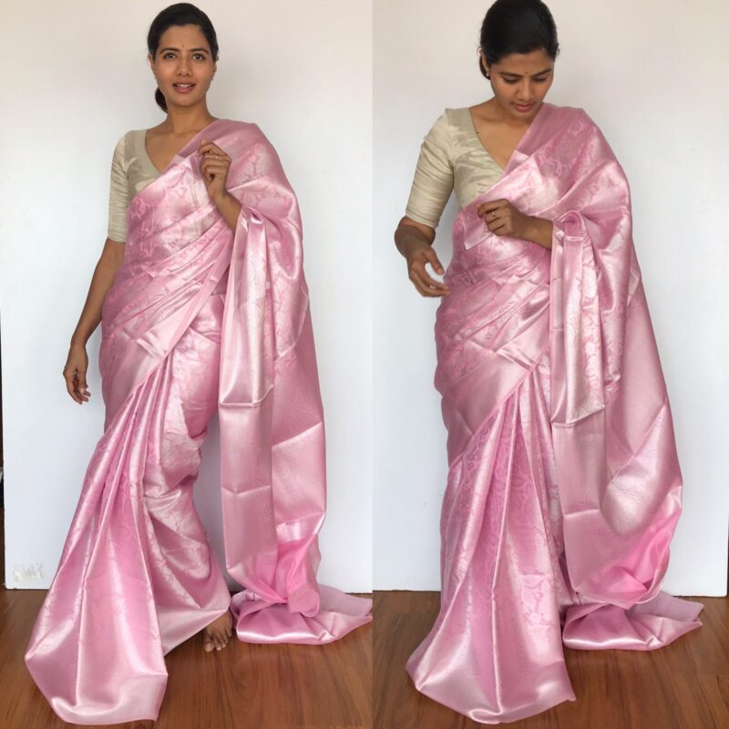 Baby Pink Banarasi Silk Saree with Silver Zari Weaves