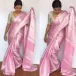 Baby Pink Banarasi Silk Saree with Silver Zari Weaves - Image 2