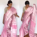 Baby Pink Banarasi Silk Saree with Silver Zari Weaves - Image 5