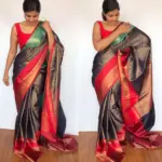 Navyblue Kora Silk Saree with Gold Zari Weaves - Image 2
