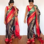 Navyblue Kora Silk Saree with Gold Zari Weaves - Image 4
