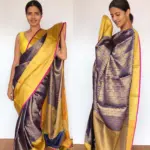 Royal Blue Kora Silk Saree with Gold Zari Weaves - Image 2