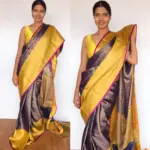 Royal Blue Kora Silk Saree with Gold Zari Weaves - Image 4