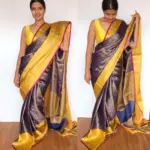 Royal Blue Kora Silk Saree with Gold Zari Weaves - Image 3