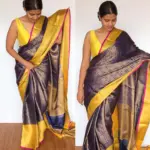 Royal Blue Kora Silk Saree with Gold Zari Weaves - Image 5