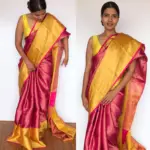 Pink Kora Silk Saree with Gold Zari Weaves - Image 3