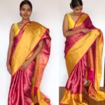 Pink Kora Silk Saree with Gold Zari Weaves - Image 4