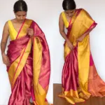 Pink Kora Silk Saree with Gold Zari Weaves - Image 5