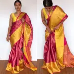 Pink Kora Silk Saree with Gold Zari Weaves - Image 6