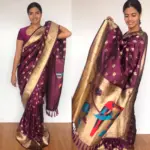 Wine Banarasi Silk Saree with Gold Zari Weaves - Image 3