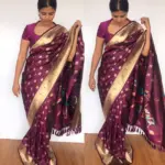 Wine Banarasi Silk Saree with Gold Zari Weaves