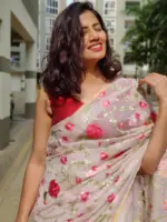 Pink Organza Silk Saree with Beautiful Floral Embroidery