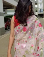 Pink Organza Silk Saree with Beautiful Floral Embroidery - Image 5