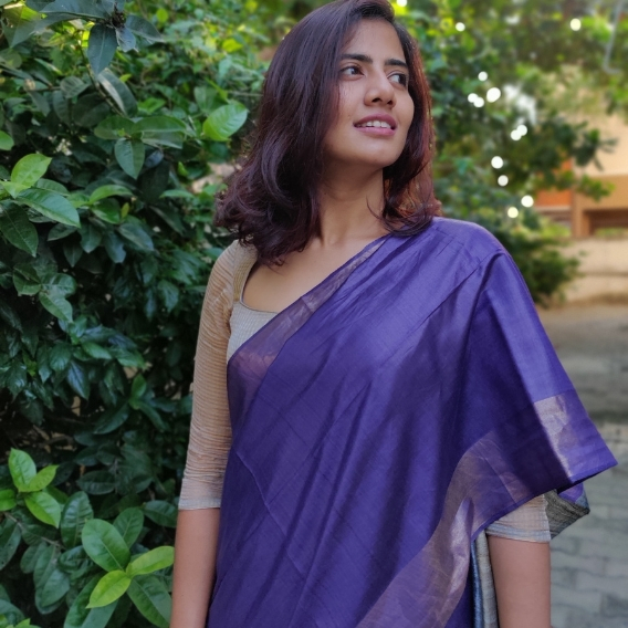 Purple Handloom Tussar Ghicha Silk Saree