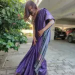 Purple Handloom Tussar Ghicha Silk Saree - Image 9
