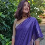 Purple Handloom Tussar Ghicha Silk Saree - Image 4