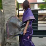 Purple Handloom Tussar Ghicha Silk Saree - Image 5