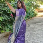 Purple Handloom Tussar Ghicha Silk Saree - Image 8