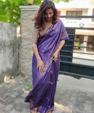 Purple Handloom Tussar Ghicha Silk Saree