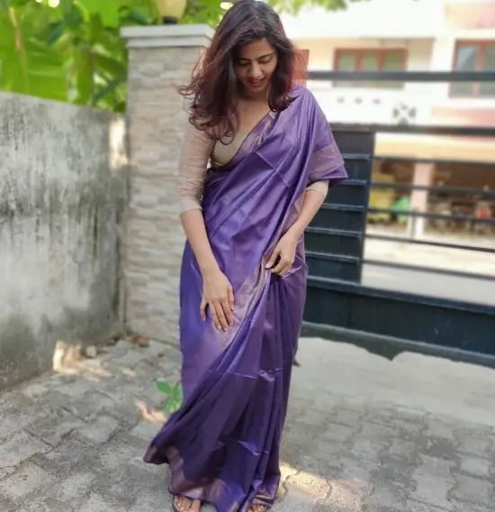 Purple Handloom Tussar Ghicha Silk Saree
