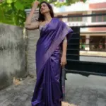 Purple Handloom Tussar Ghicha Silk Saree - Image 6