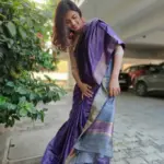 Purple Handloom Tussar Ghicha Silk Saree - Image 10