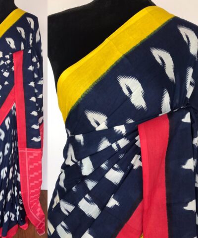 Navyblue Mul Cotton Saree with Hand Block Prints