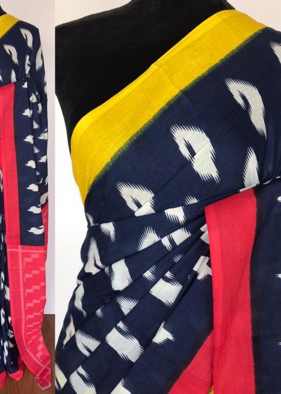 Navyblue Mul Cotton Saree with Hand Block Prints