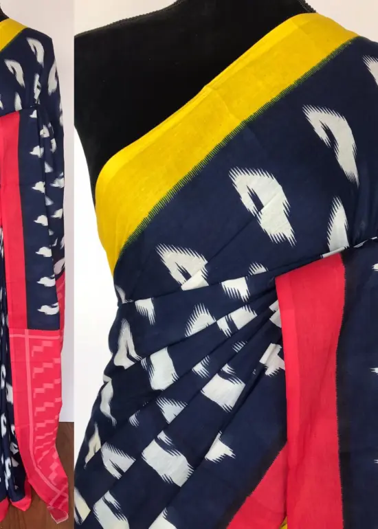 Navyblue Mul Cotton Saree with Hand Block Prints