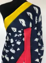 Navyblue Mul Cotton Saree with Hand Block Prints - Image 3