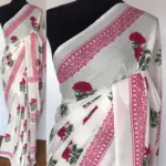 White Mul Cotton Saree with Hand Block Prints