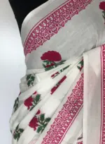White Mul Cotton Saree with Hand Block Prints - Image 5