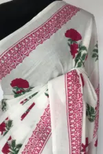White Mul Cotton Saree with Hand Block Prints - Image 6