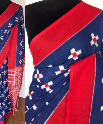 Blue Mul Cotton Saree with Hand Block Prints