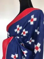 Blue Mul Cotton Saree with Hand Block Prints - Image 7