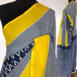 Blue Mul Cotton Saree with Hand Block Prints - Image 2