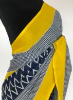 Blue Mul Cotton Saree with Hand Block Prints - Image 4