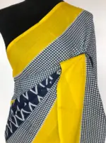 Blue Mul Cotton Saree with Hand Block Prints - Image 3