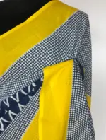 Blue Mul Cotton Saree with Hand Block Prints - Image 5