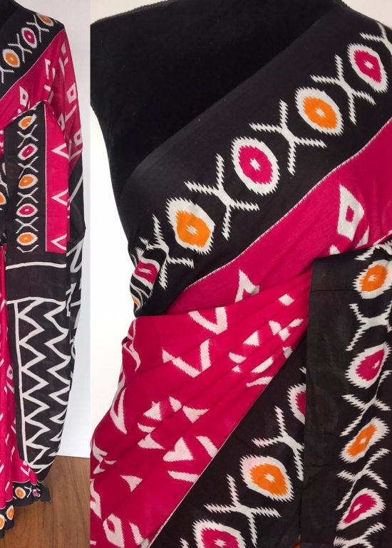 Pink Mul Cotton Saree with Hand Block Prints