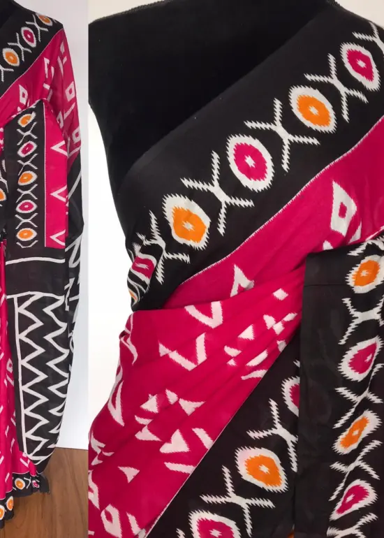 Pink Mul Cotton Saree with Hand Block Prints