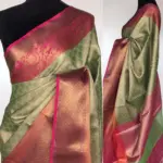 Sea Green Kora Silk Saree with Gold Zari Weaves - Image 2