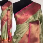 Sea Green Kora Silk Saree with Gold Zari Weaves