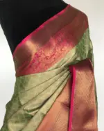 Sea Green Kora Silk Saree with Gold Zari Weaves - Image 3