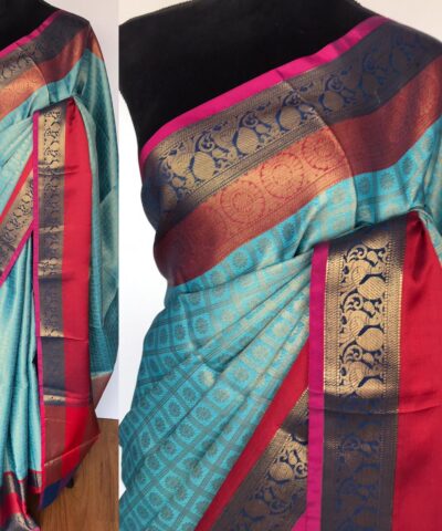 Blue Kora Silk Saree with Gold Zari Weaves