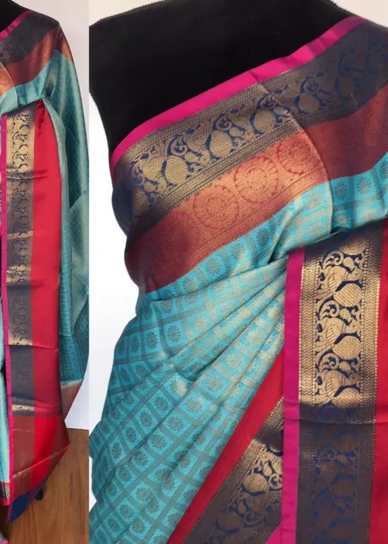 Blue Kora Silk Saree with Gold Zari Weaves