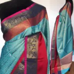 Blue Kora Silk Saree with Gold Zari Weaves - Image 2