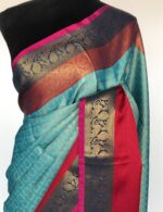 Blue Kora Silk Saree with Gold Zari Weaves