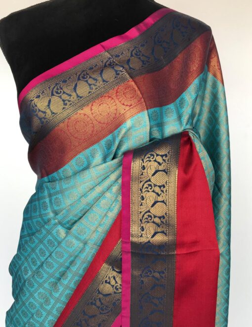 Blue Kora Silk Saree with Gold Zari Weaves