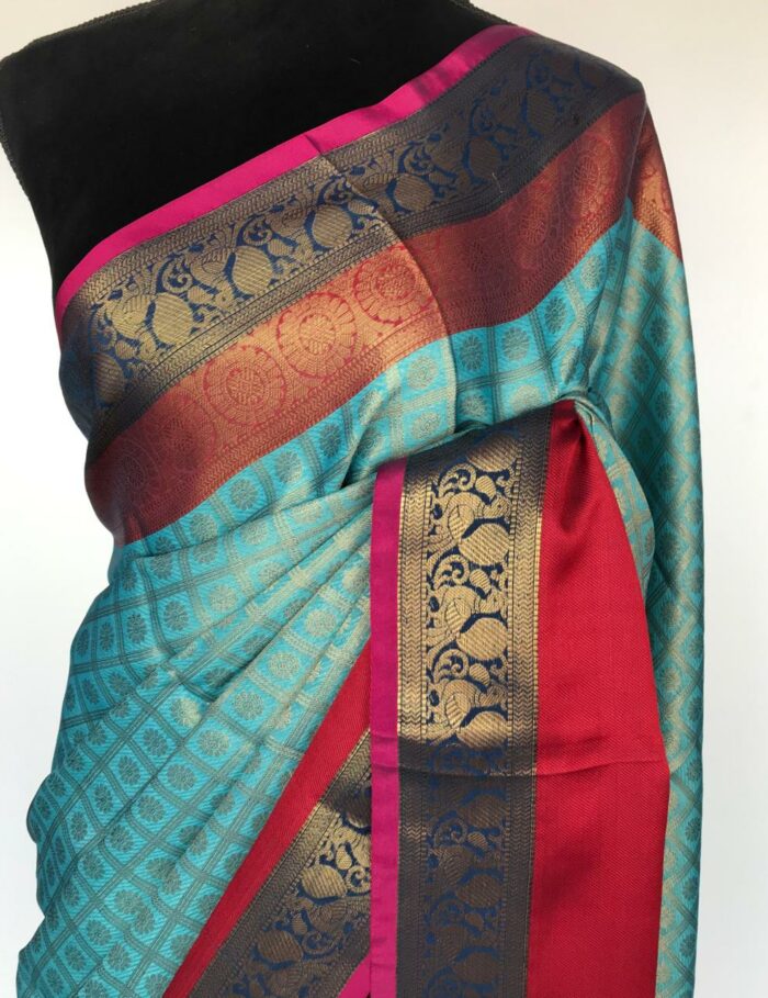 Blue Kora Silk Saree with Gold Zari Weaves